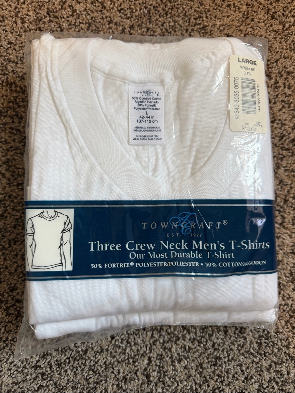 Vintage Crew Neck T-Shirts Towncraft Deadstock 3-Pack Large 70s/80s